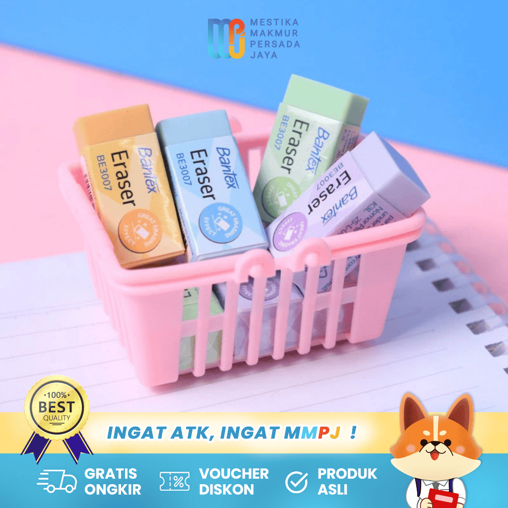 

Bantex Eraser Penghapus Pensil Sekolah Warna Warni 32 mm PVC BE3007