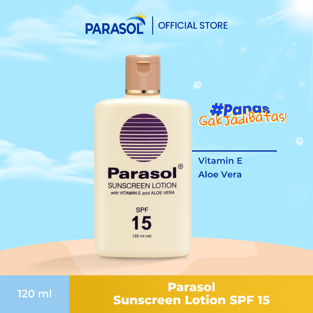 Sunscreen Parasol Lot Spf 15 dengan Vitamin E dan Aloevera - 120 ML [ Sunblock Parasol Tabir Surya P