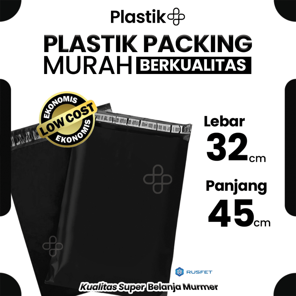

Amplop Plastik Polymailer Hitam 32cm x 45cm Low Cost Plastic Packing Polos Online shop Rusfet Murah