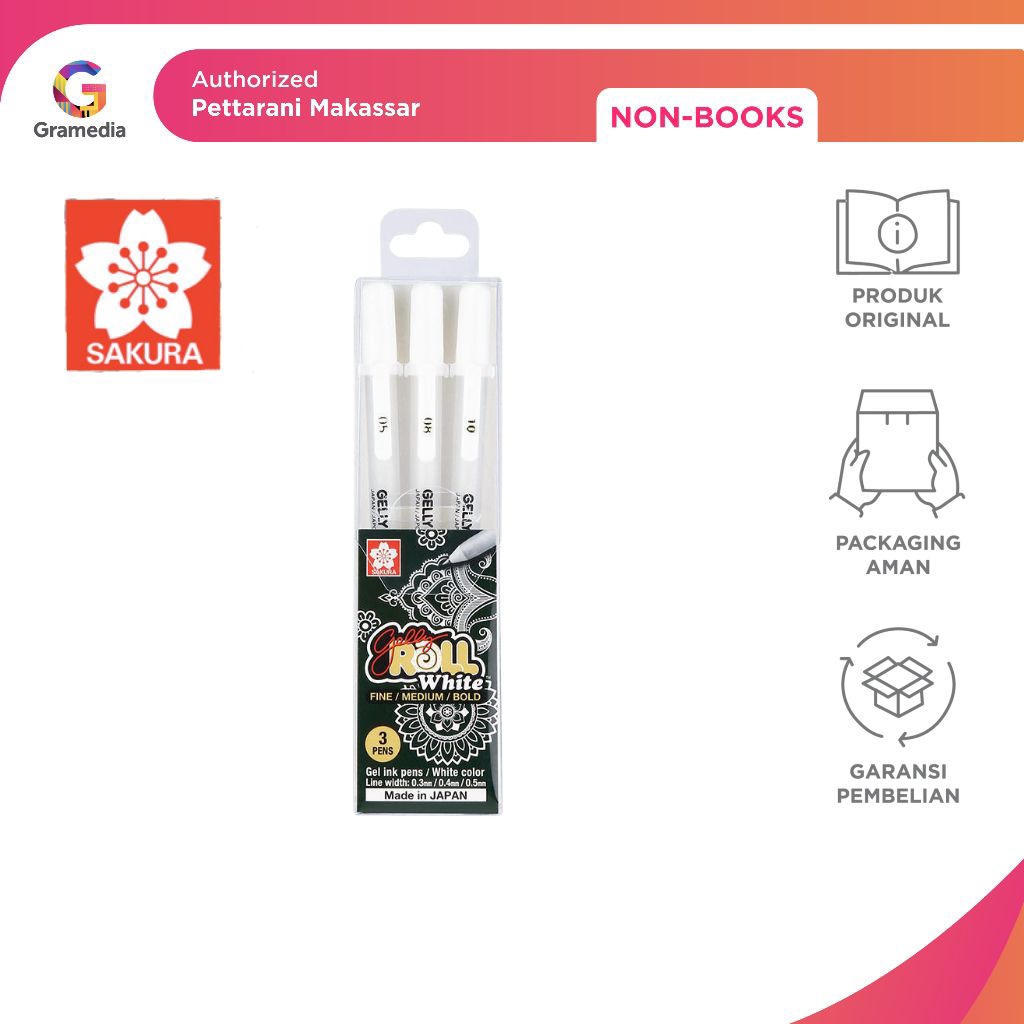 

Gramedia Pettarani - SAKURA XPGB-3WT GELLY ROLL PEN WHITE SET 3
