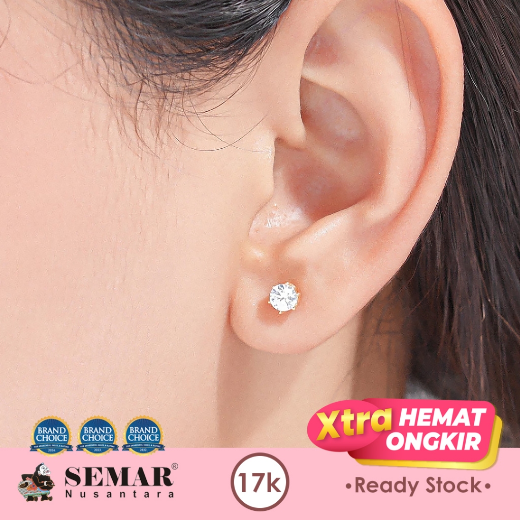 Anting Emas Tindik Solitaire  Desi Gold 17K Semar Nusantara