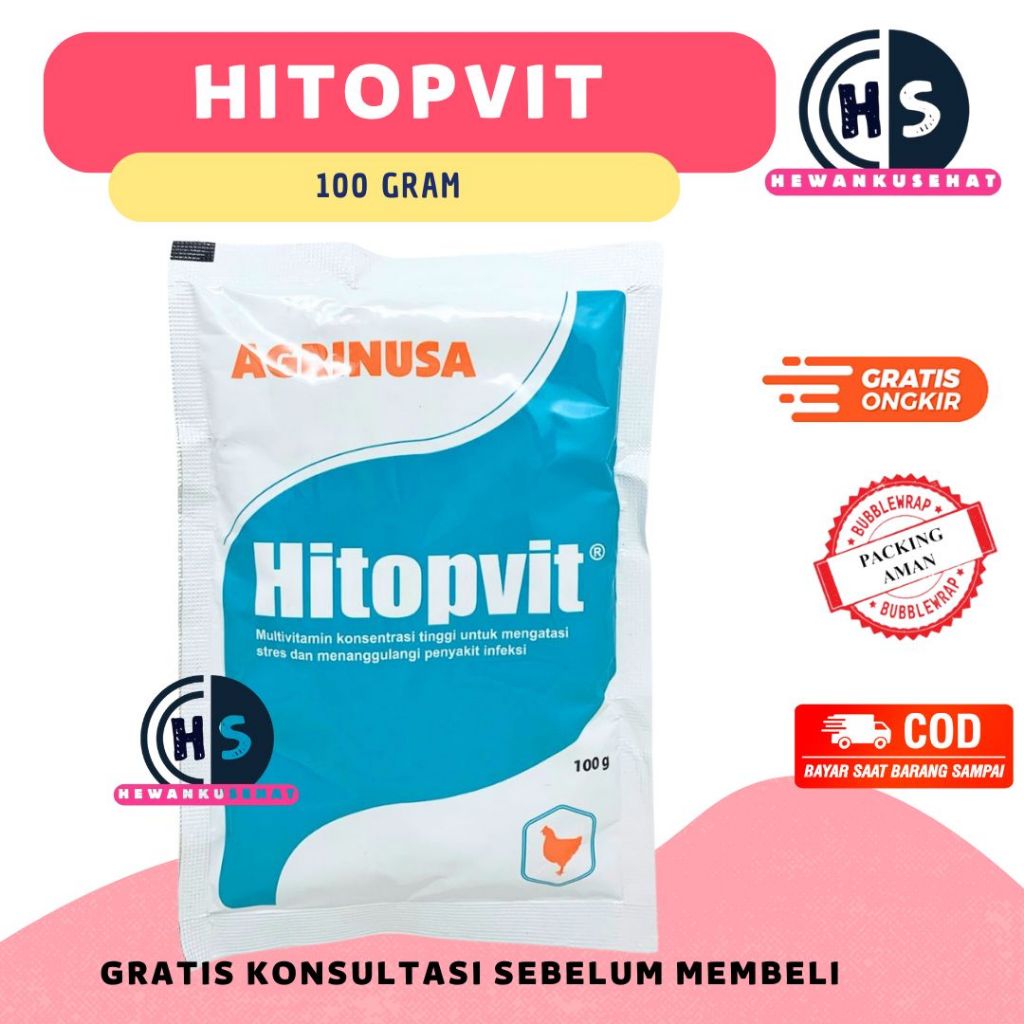 HITOPVIT 100 GRAM - Multivitamin Konsentrasi Tinggi Unggas Ayam Bebek Puyuh