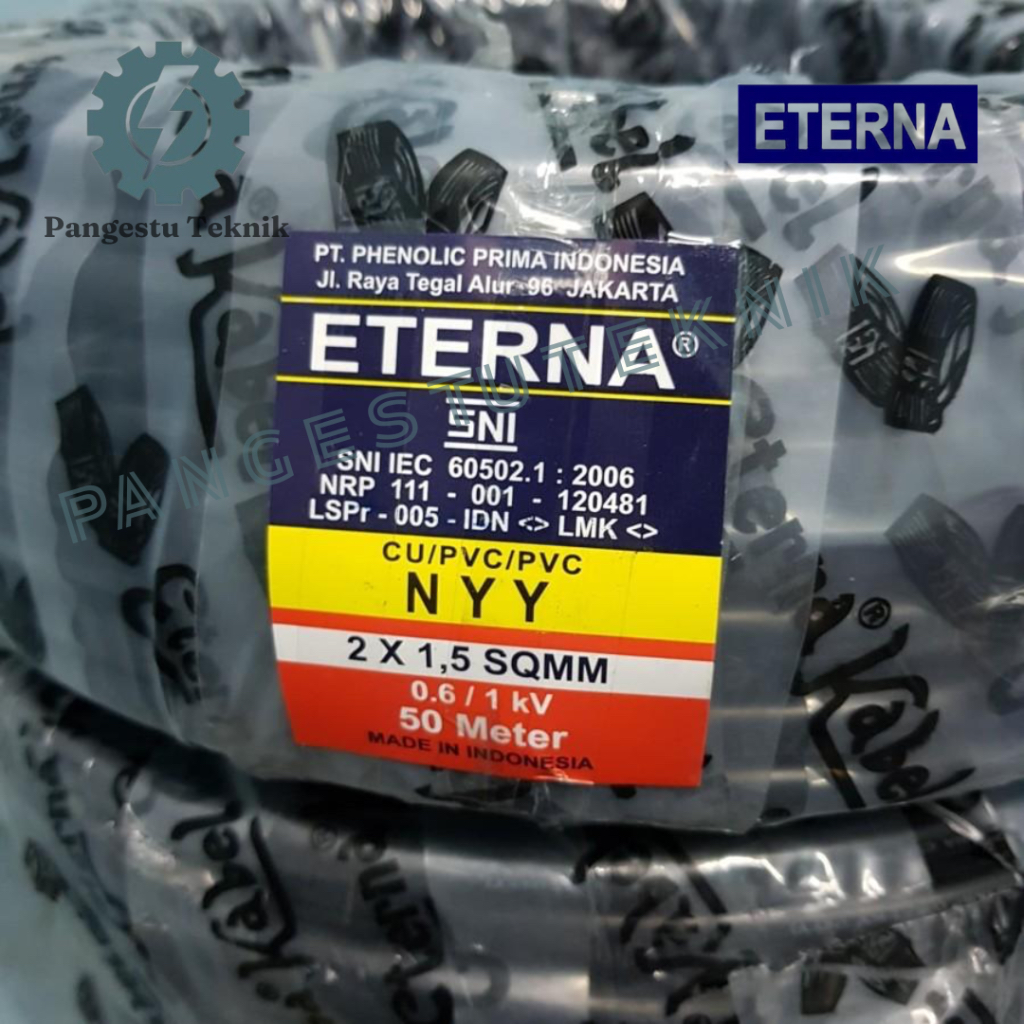 NYY 2X1.5 mm Eterna @50 meter | Kabel Warna Hitam | NYY 2 x 1,5 mm