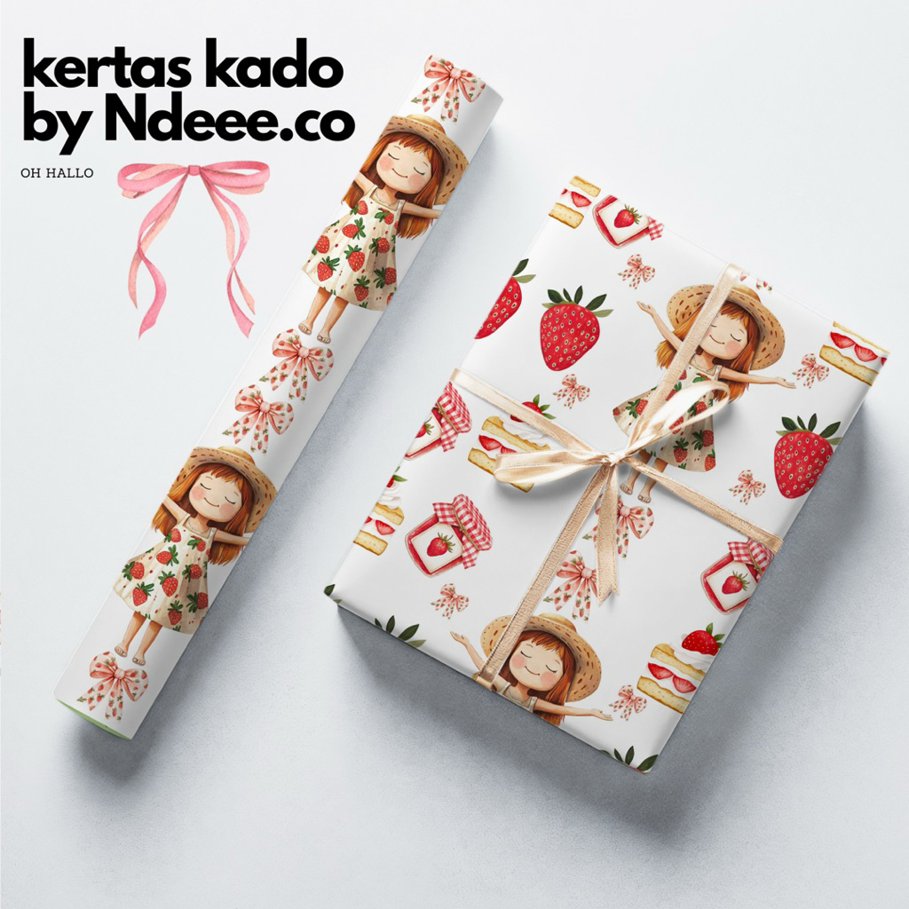 

Kertas Kado | Strawberry Pattern | , Cute Wrapping Paper for Birthdays, Anniversaries, Holidays, Love and Gifts