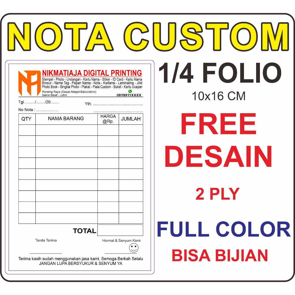 

Nota Custom 2 ply Murah Cepat Jadi