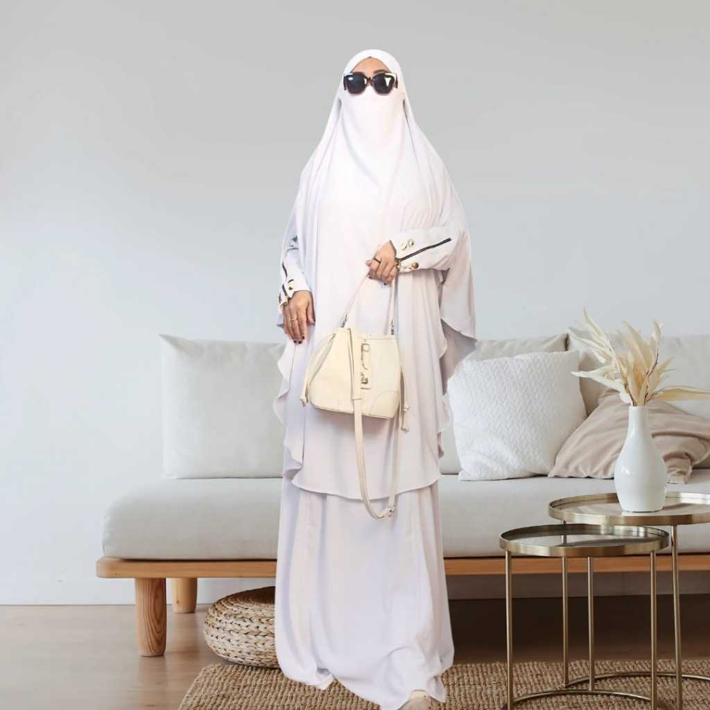 Gamis Set Syari Fatimah Material Ceringcel Sutra// Gmais Hijab Syari Free Cadar