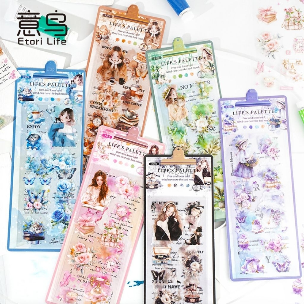 

3 lembar PET sticker Etory Life Pallette series jurnal
