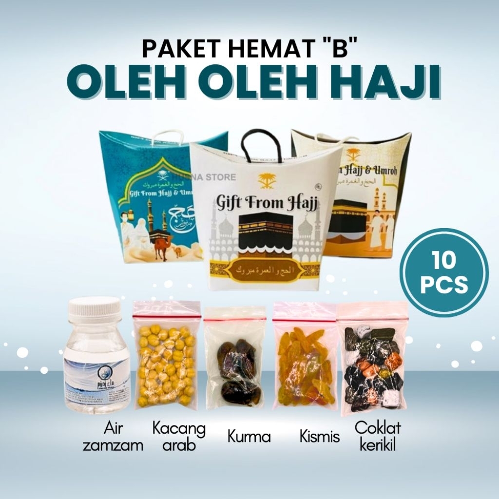 

Paket Hemat 10pcs Oleh-oleh Haji dan Umroh Paket B isi Air Zamzam Dus tali