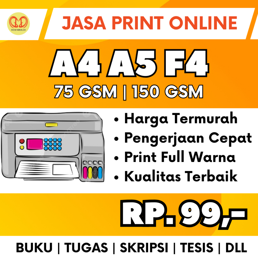 

JASA PRINT / CETAK WARNA CEPAT TERMURAH A5/A4/F4 75/150 gsm, BUKU, BROSUR, MAKALAH, SKRIPSI, WORKSHEET, DLL