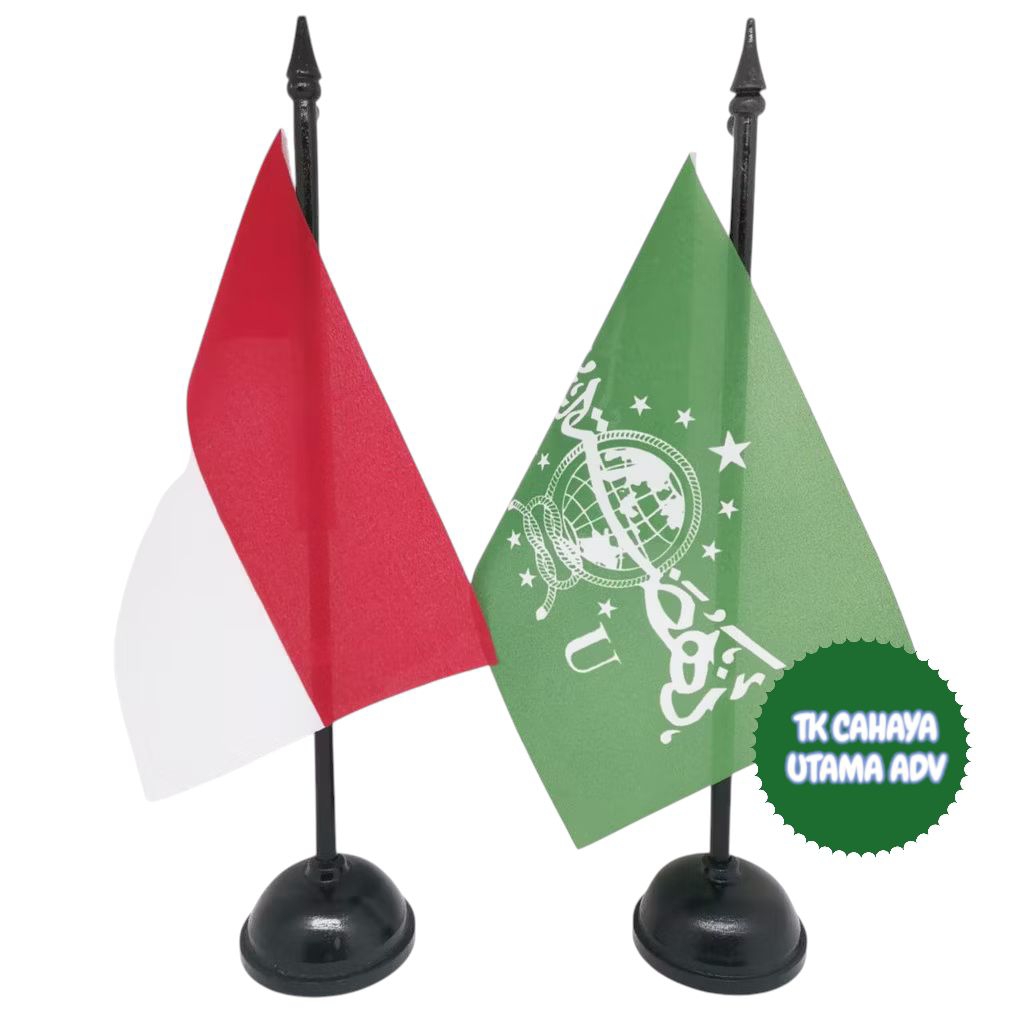 BENDERA MEJA NU + TIANG KAYU / BENDERA MEJA ANSOR + TIANG KAYU