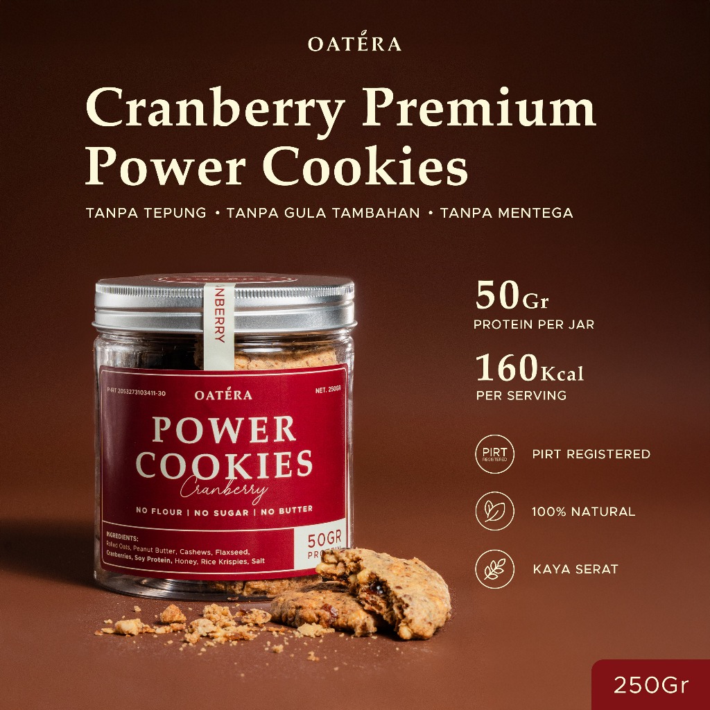 

Premium Oatmeal Power Cookies - Cranberry 250gr - Oatera High Protein Diet Cookies