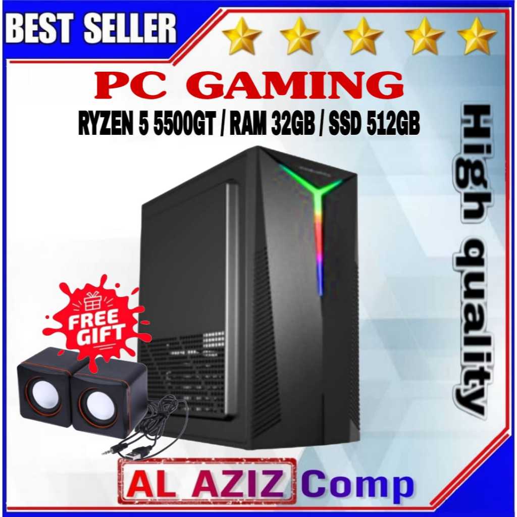 PC Gaming AMD Ryzen 5 5500GT RAM 32GB SSD 512GB HDD 500GB Siap Pakai
