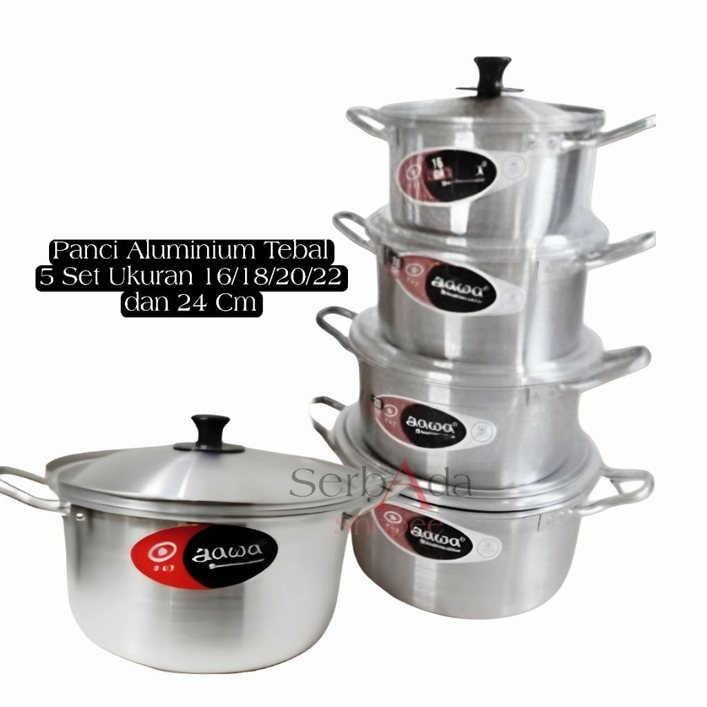 Panci Aluminium Set 5 Pcs Lengkap Tutu  16/18/20/22 dan 24 cm Logam Jawa Maspion