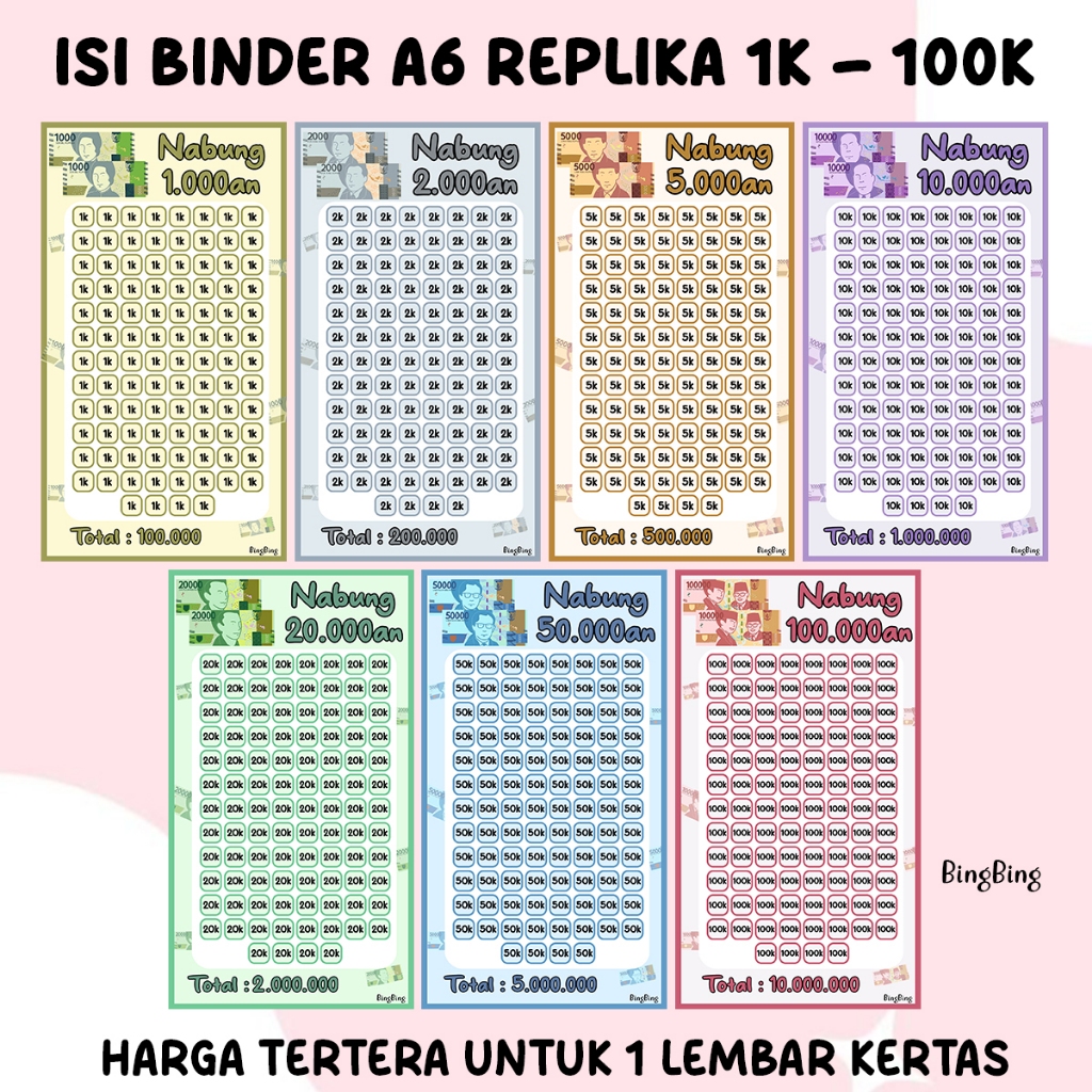 

Kertas Binder Menabung Replika A6