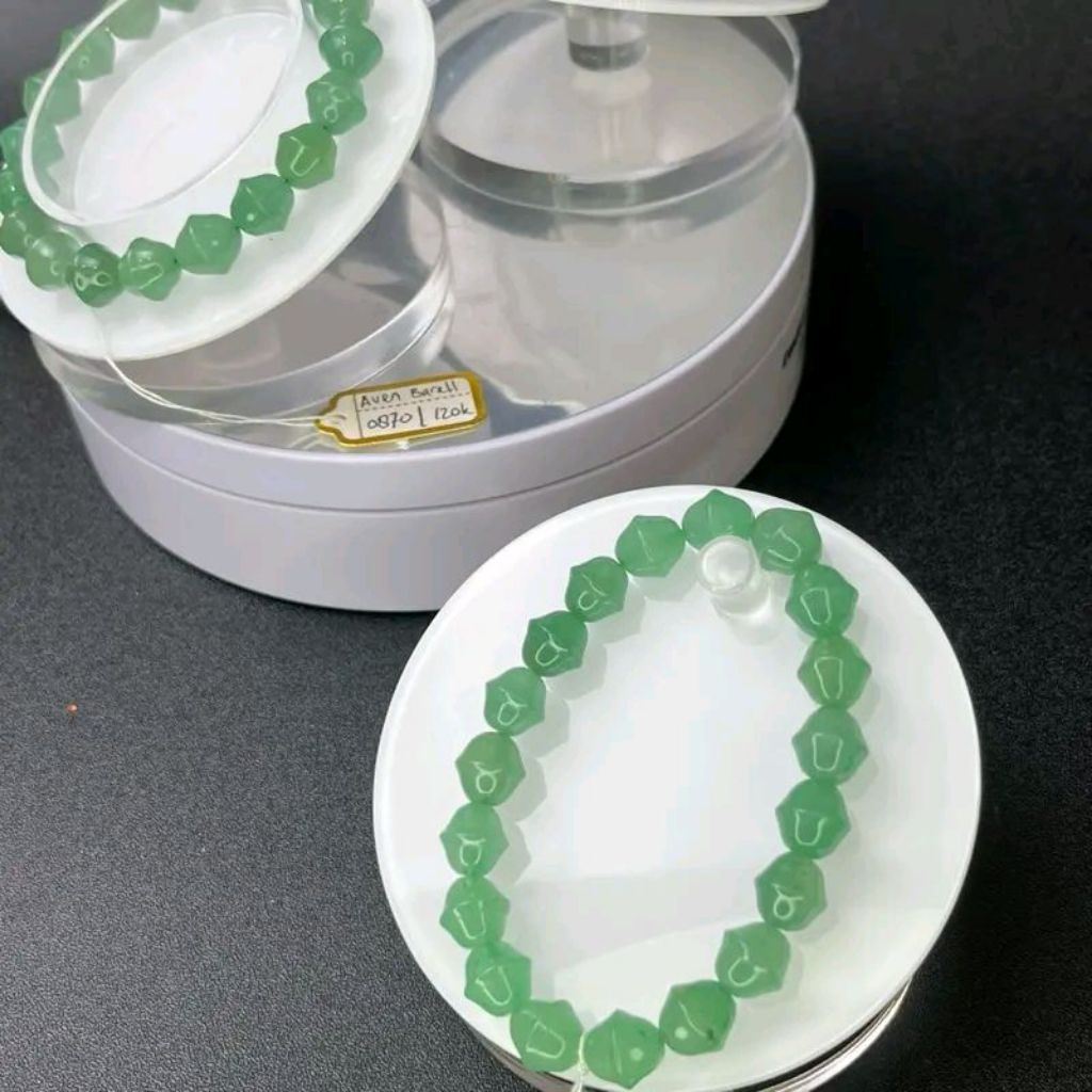Green aventurine natural crystal barrel bracelet