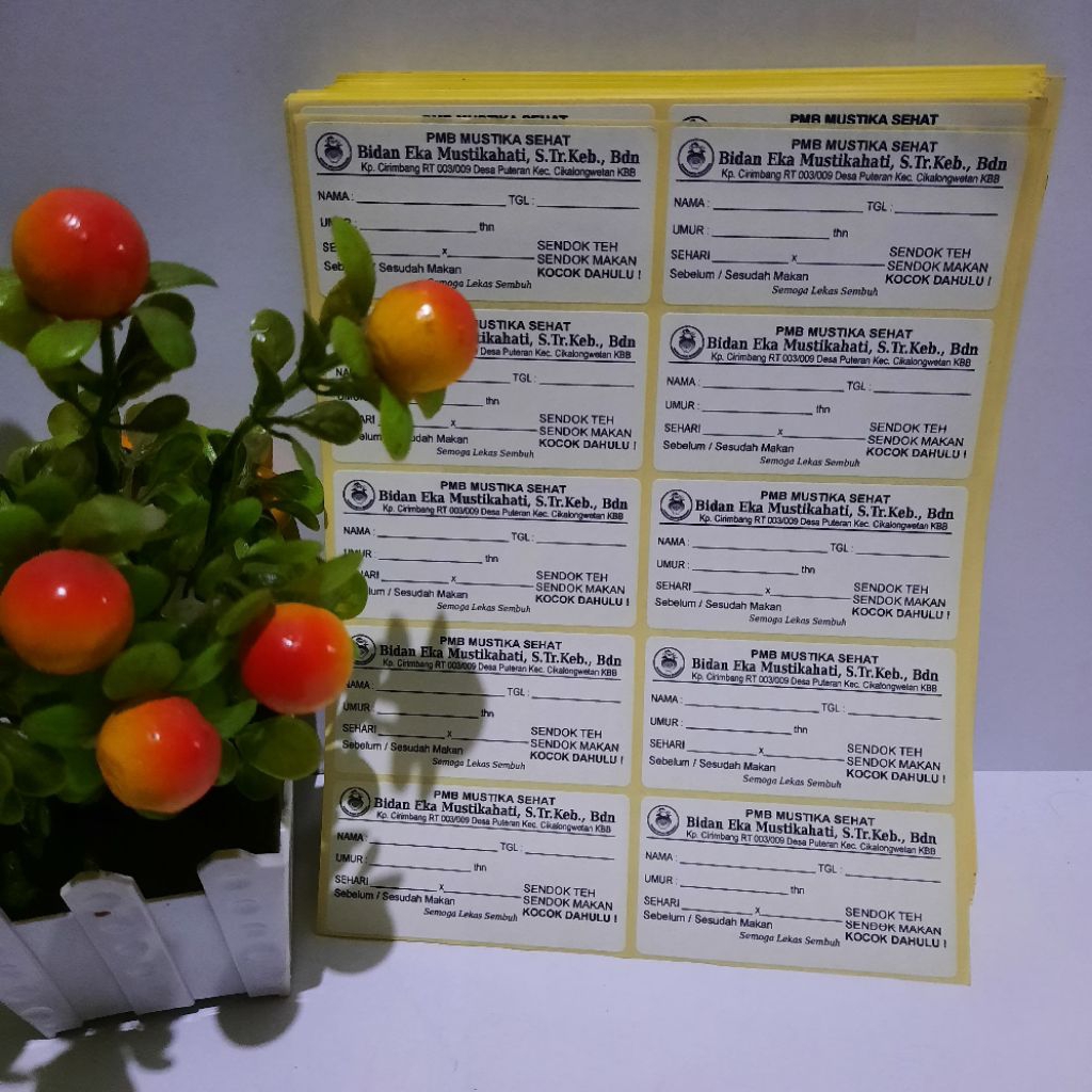 

Label / Etiket Obat Sirup