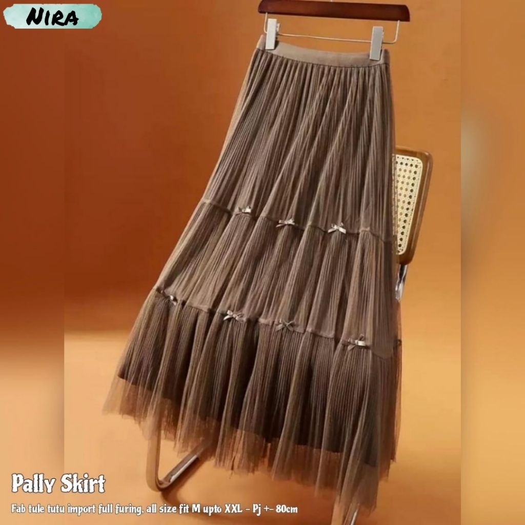 PALLY MAXI SKIRT - Rok Pinggang fit to XXL Pj 80 Cm Bahan Tule Tutu Plisket Premium Full Furing Ping