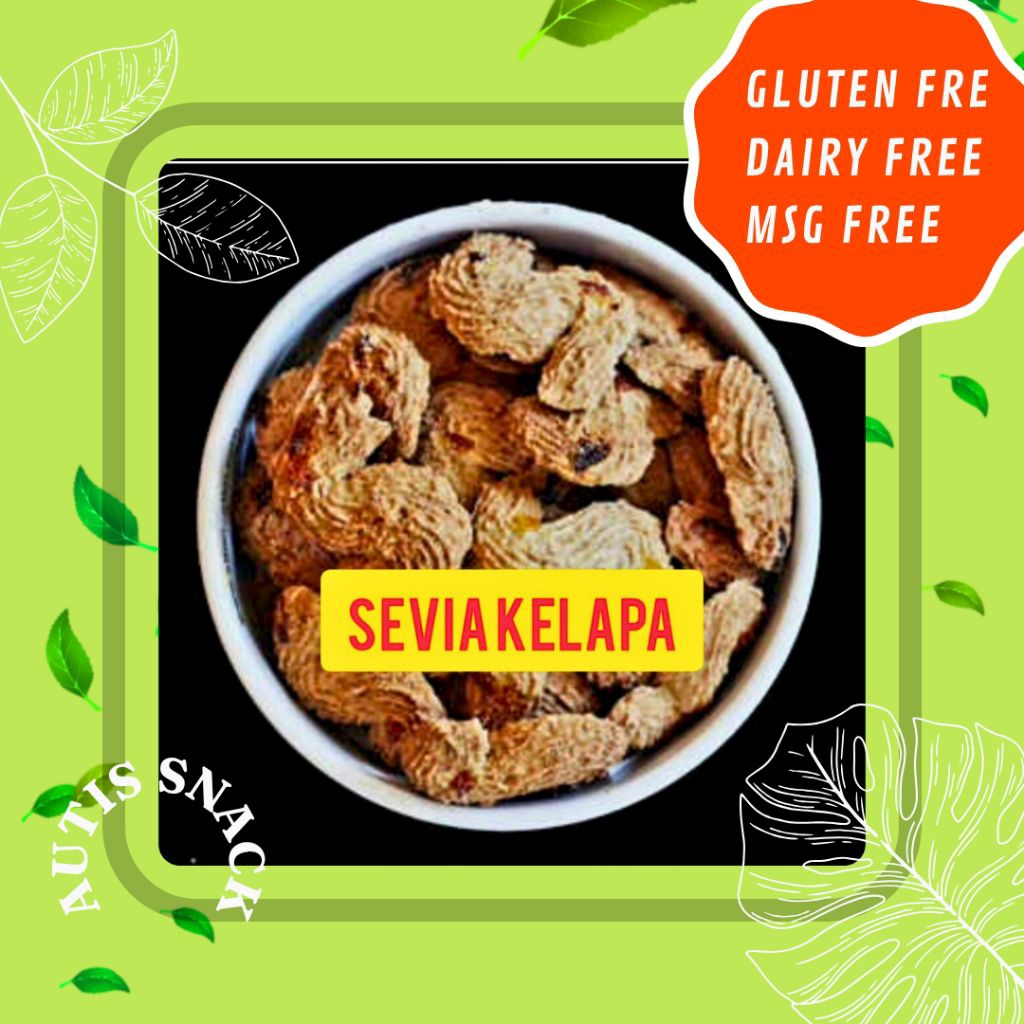 

SEVIA KELAPA SAGU Non telur,untuk AUTIS/GLUTEN FREE/DAIRY FREE/MSG FREE/SNACK AUTISME