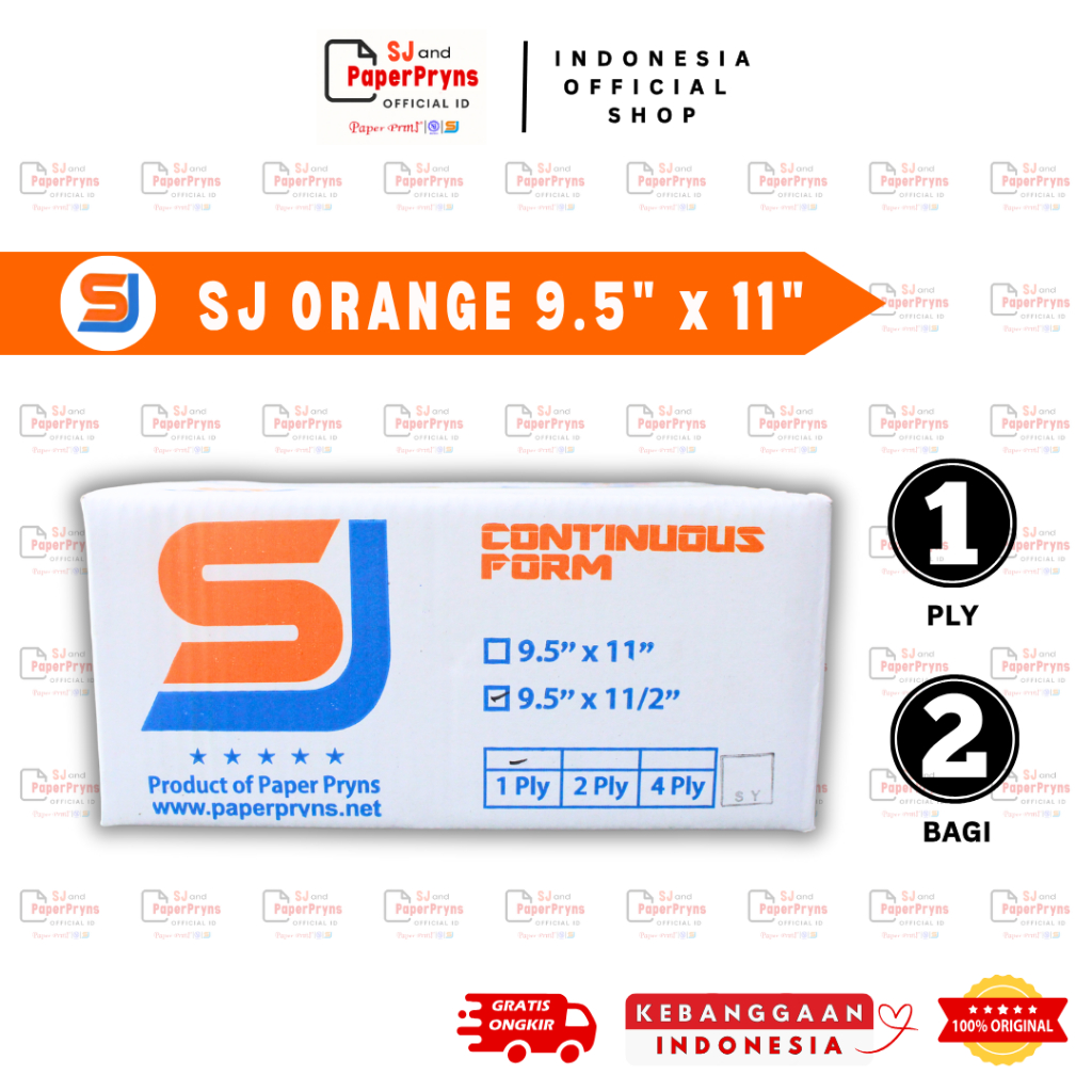

SJ ORANGE Kertas Continuous Form 9,5" × 11/2" - BAGI 2 (1 PLY) HVS Sheets