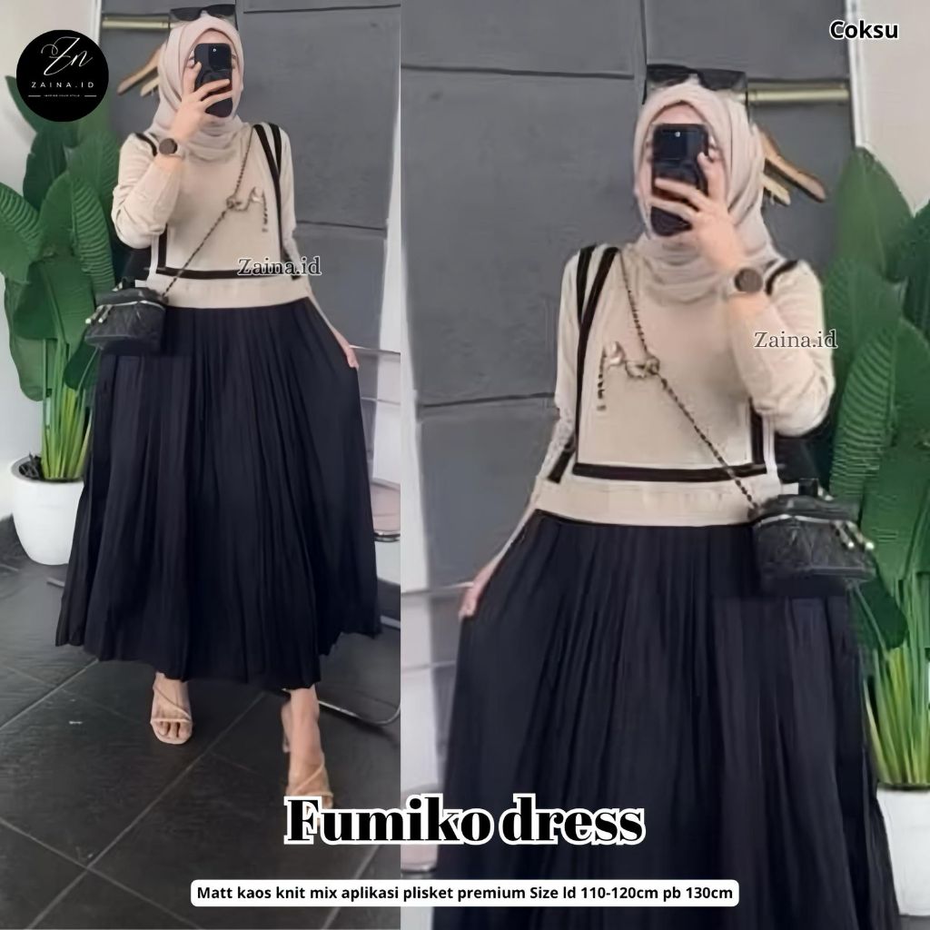 FUMIKO DRESS BY ZAINA / DRESS WANITA BAHAN KAOS KNIT PREMIUM BEST SELLER