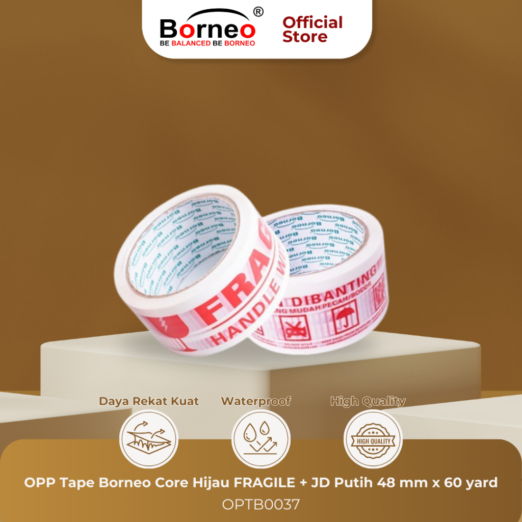 Borneo OPP Lakban FRAGILE JANGAN DIBANTING 48 mm x 60 Yard - Putih