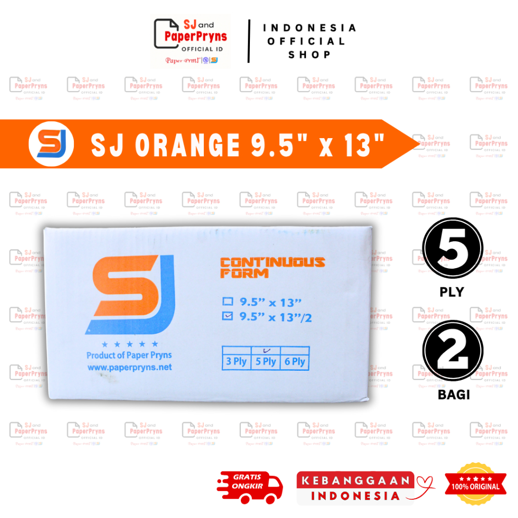 

SJ ORANGE Kertas Continuous Form 9,5" × 13/2" - BAGI 2 (5 PLY) NCR Sheets