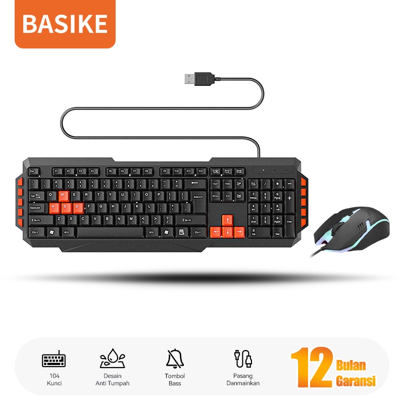 [HOT]BASIKE Keyboard kabel USB Komputer PC Laptop Gaming 104 Keys Ergonomic Original Garansi 1 Tahun