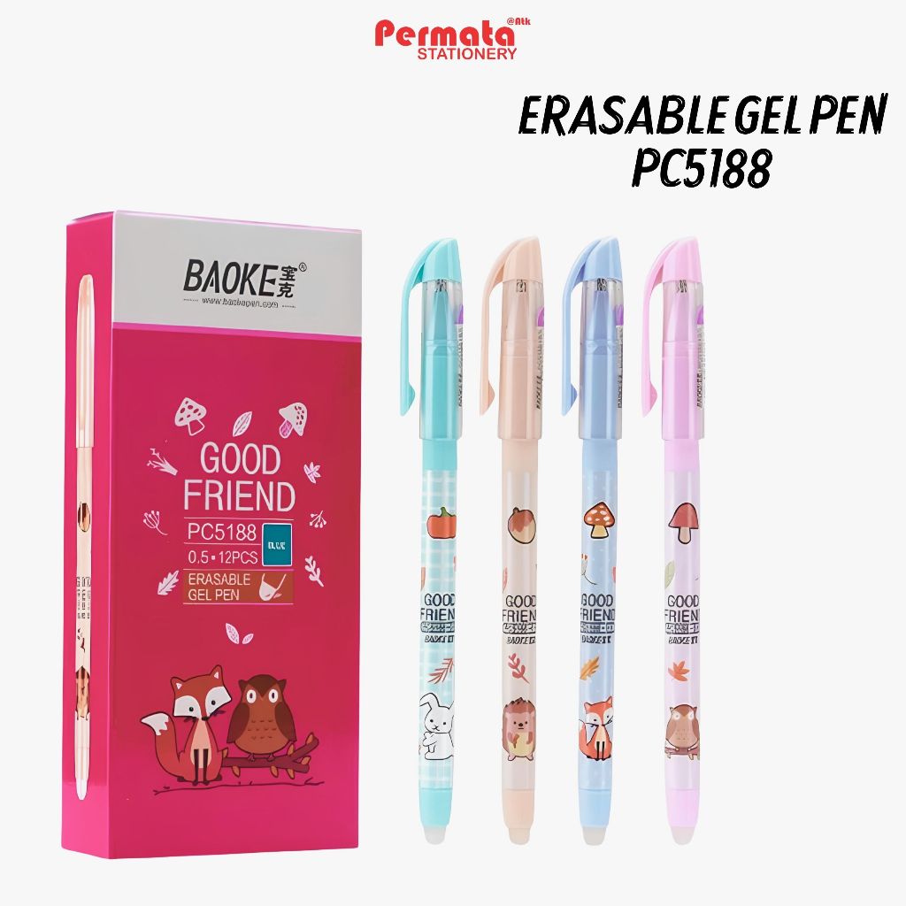 

Erasable Gel Pen BAOKE Pulpen Gel 0.5mm 1 Pack Isi 12 Pcs Tinta Hitam
