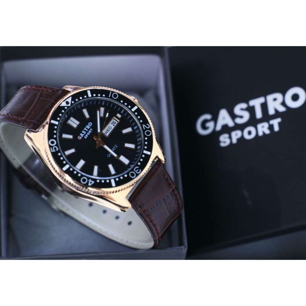 JAM TANGAN PRIA ORIGINAL  GASTRO SPORT TALI KULIT TANGGAL HARI AKTIF BIG SALE