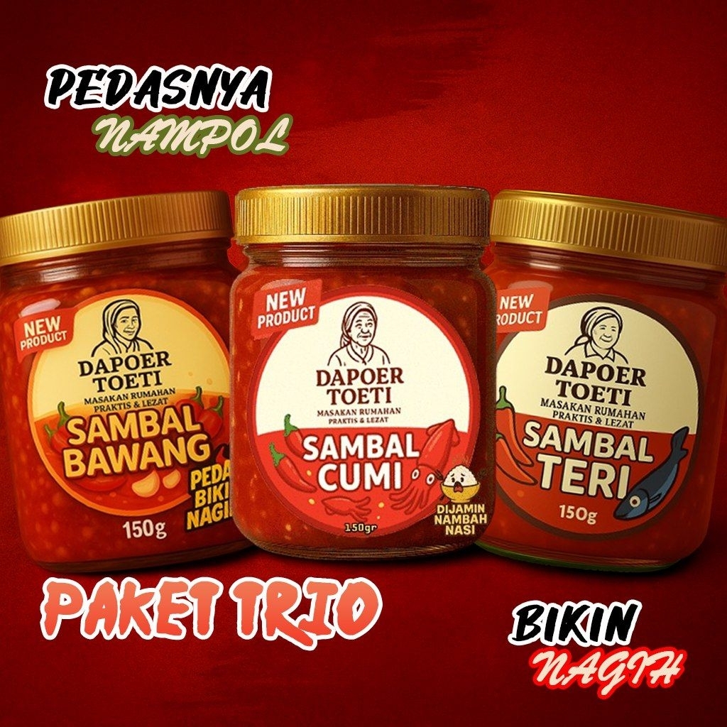 

Paket Bundling 3 Pcs Dapoer Toeti - Sambal Bawang / Sambal Cumi / Sambal Teri