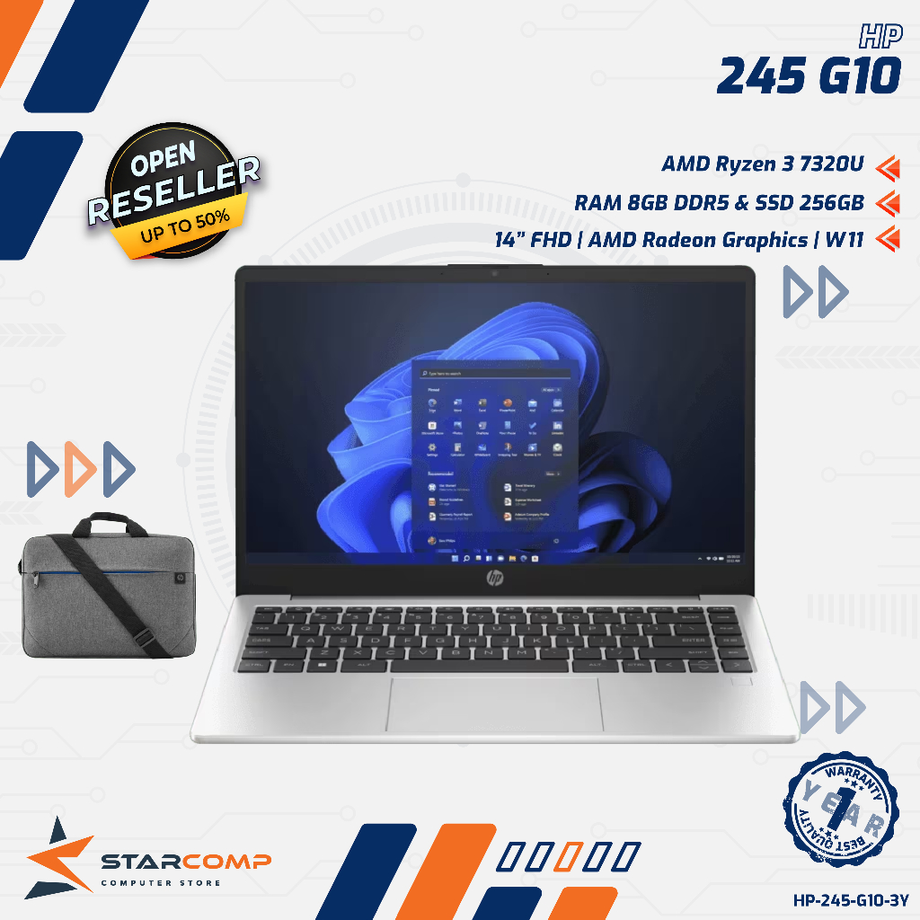 HP 245 G10 AMD Ryzen 3 7320U 8GB 256GB 14" FHD AMD Radeon Graphics W11