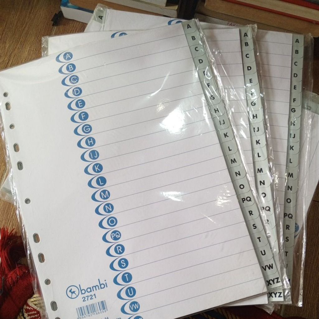 

index, divider, pembatas file, bambi 2721, A4 alphabet. multiholes. original