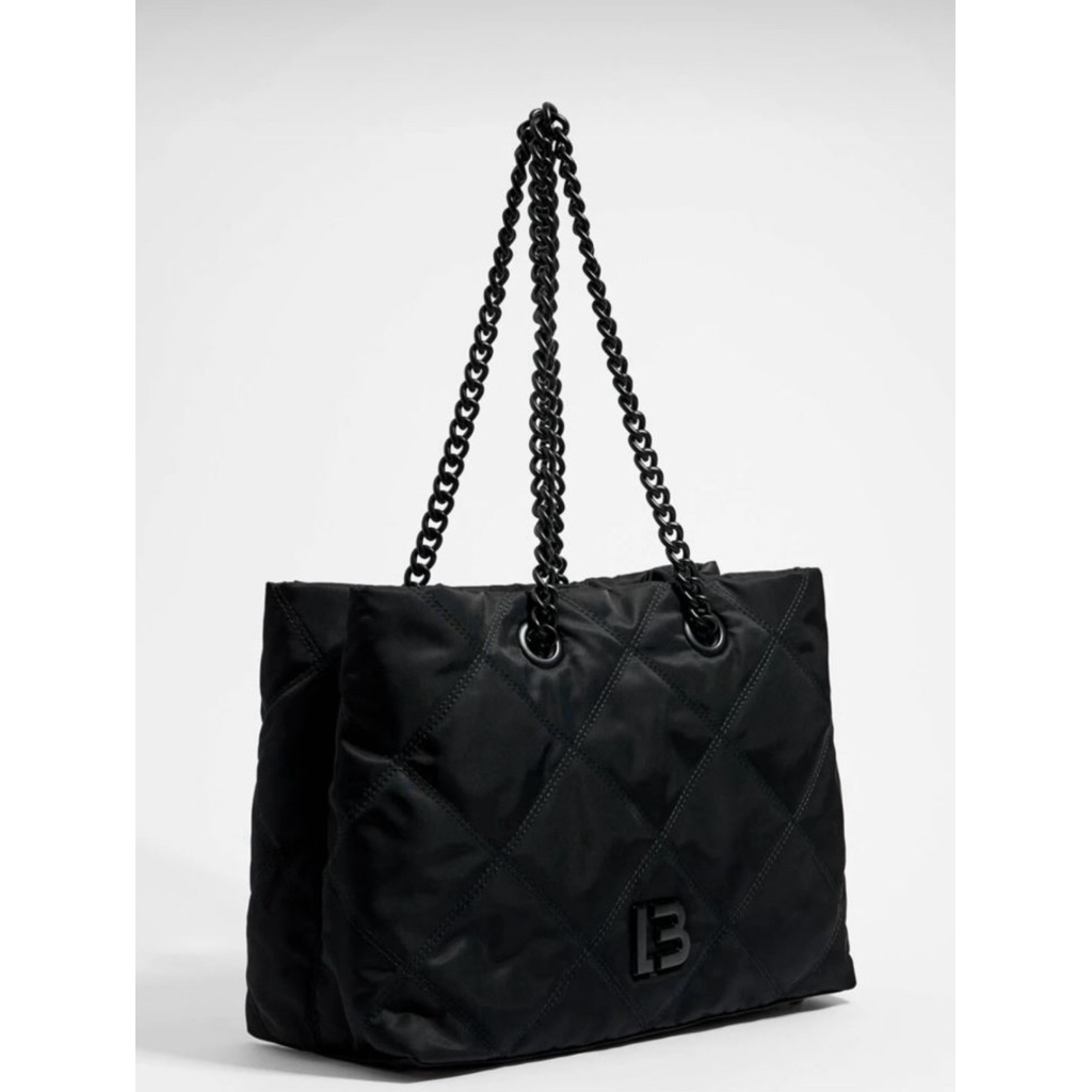 (Preloved Good Cond) Bimba Y Lola L Black Padded NyLon Shopper Bag