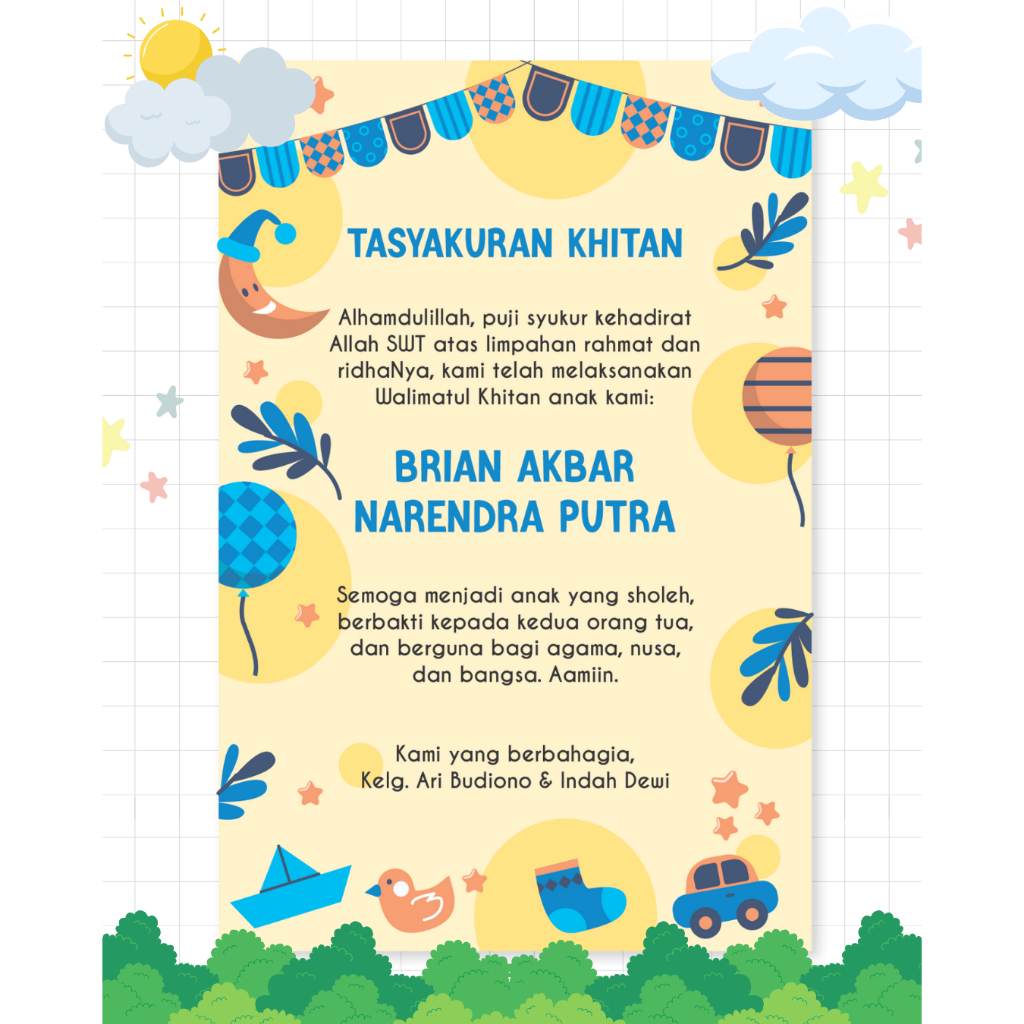 Kartu Ucapan Tasyakuran Khitanan / Kartu Syukuran Khitan / Kartu Ucapan Khitan / Kartu Bingkisan Tas