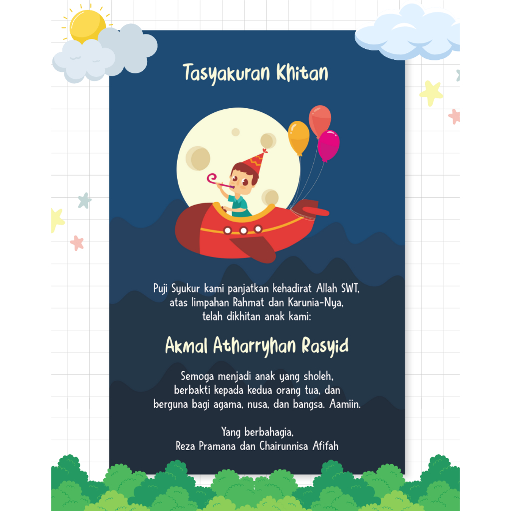 Kartu Ucapan Tasyakuran Khitanan / Kartu Syukuran Khitan / Kartu Ucapan Khitan / Kartu Bingkisan Tas