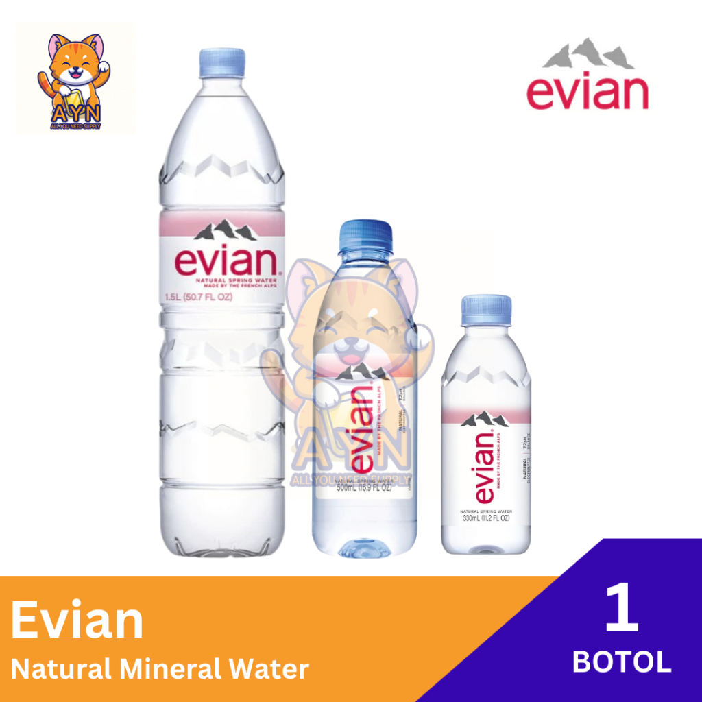 

Evian Natural Mineral Water 330ML | 500ML | 1500ML [ 1 Botol ]