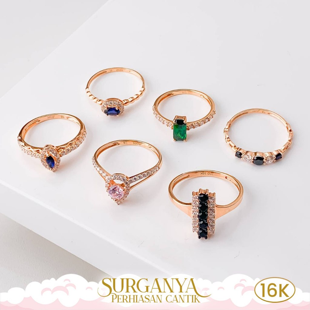 Macan Gold Kadar 16K Yellow Gold Ring - Cincin Model Diamond Look