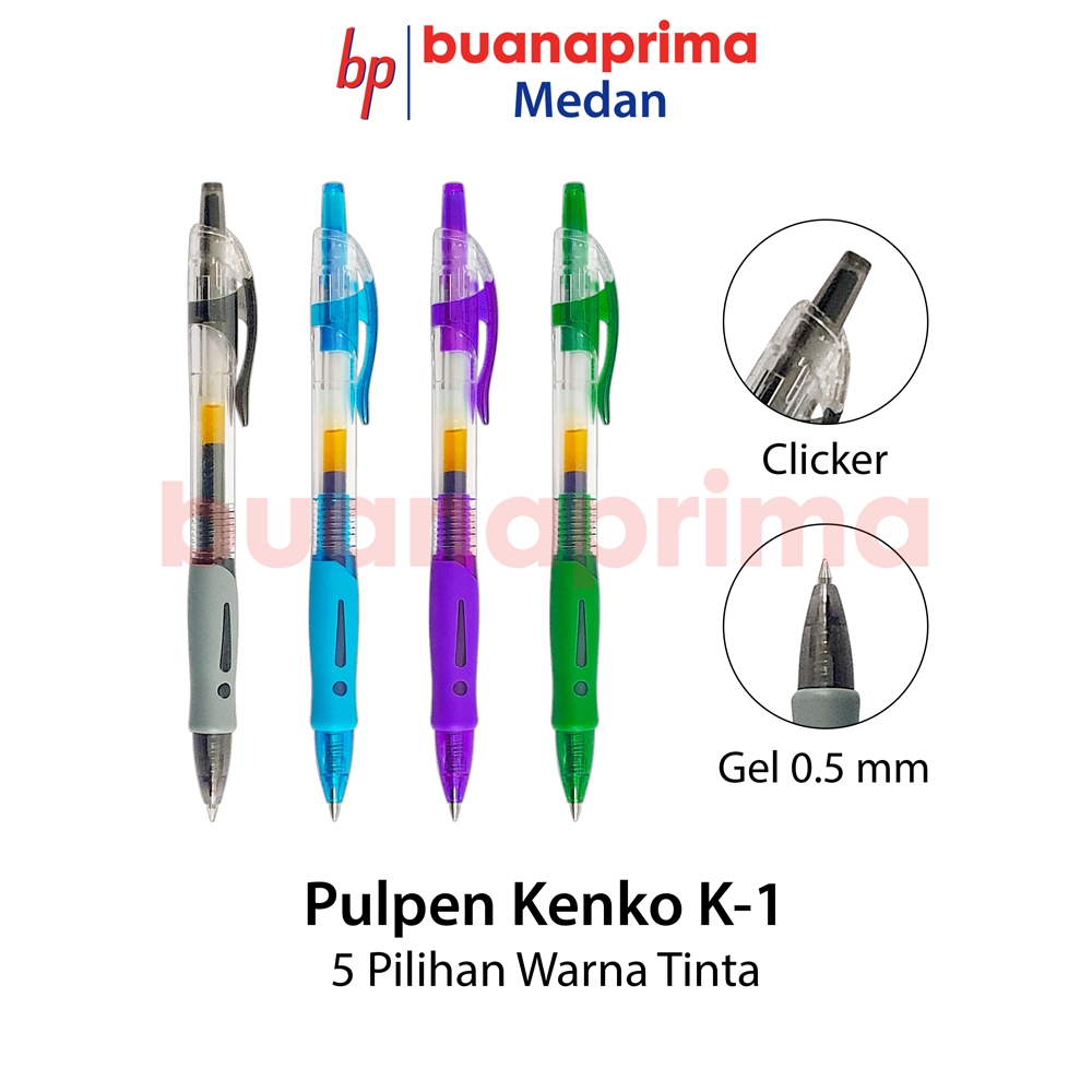 

Pulpen KENKO K-1 ECERAN Pen Clicker Gel Cair Pena Hitam Biru Ungu Hijau Merah Per Pcs