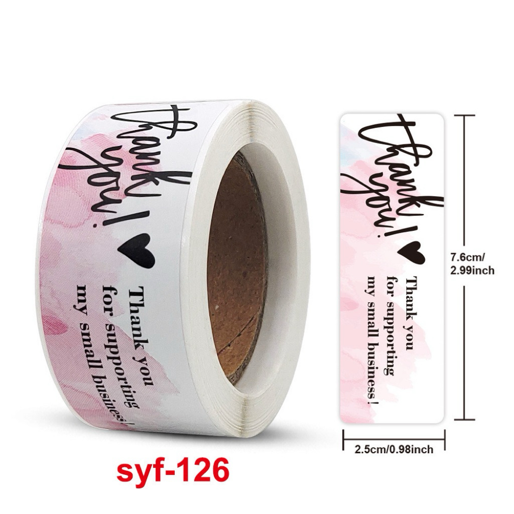 

500 PCS Sticker Roll THANK YOU | Sticker Gulung Tulisan Terima Kasih warna pink