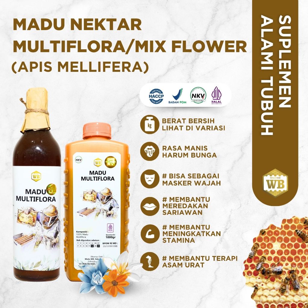 

WB Wild Bee - Madu Multiflora / Lebah Apis Melifera - Wild Bee - Beli 10 Gratis 1