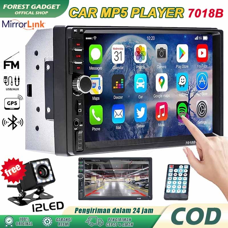 7018B Head Unit Android Double Din 7 Inch Bluetooth Audio Car MP3 MP5 Player LED Layar Sentuh Kamera