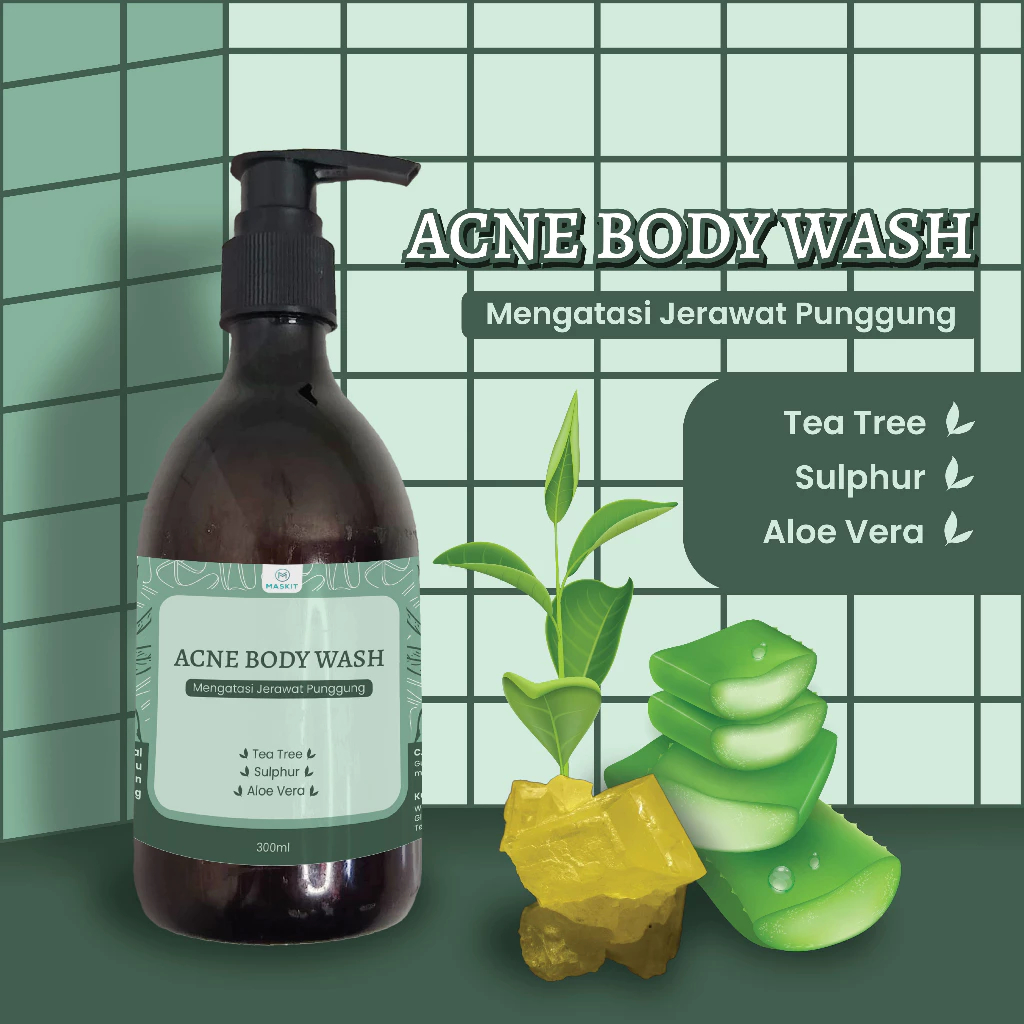 Maskit Body Wash Anti Jerawat dari Tea Tree&Sulfur Sabun Mandi Cair Anti Acne Jerawat Punggung 300ml