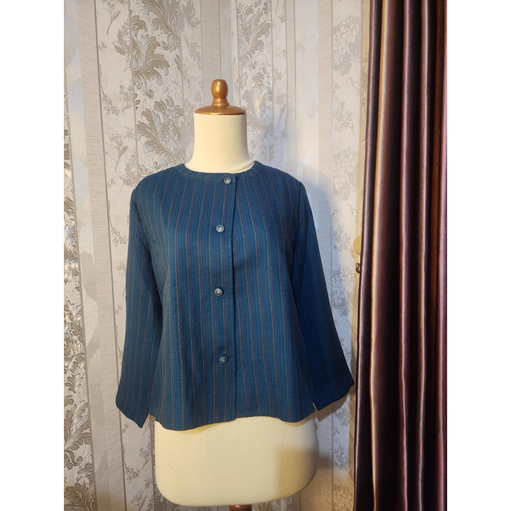 Blazer Crop Toska Hijau Biru