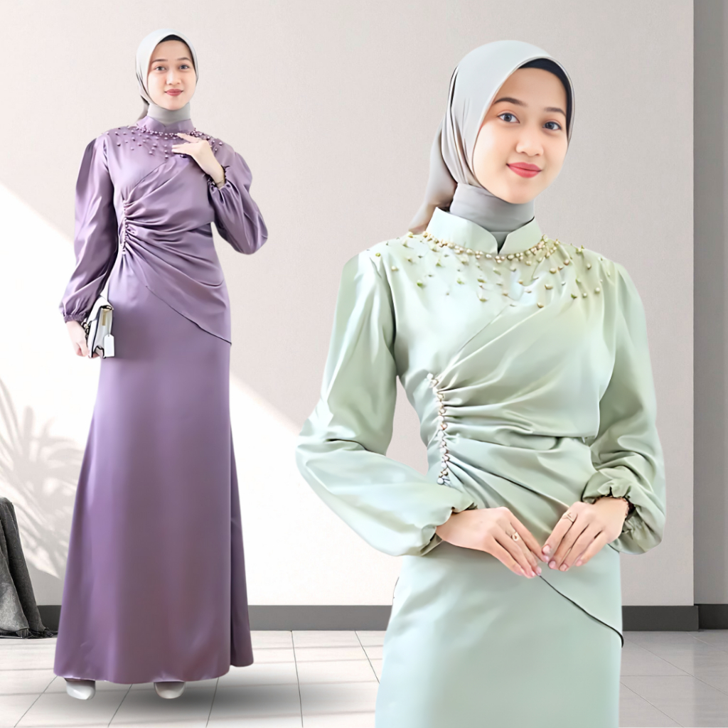Seragam Bridesmaid Vina Satin Silk Kekinian | Gaun Kondangan Bridesmaid Kekinian Payet Mewah Rok Duy