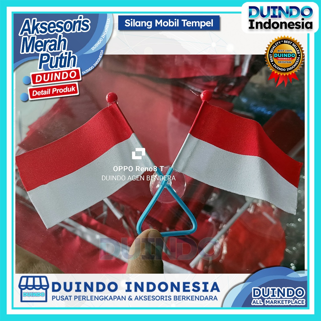 Duindo - Bendera Silang Besi Tempel Kaca Mobil Motor Bendera Merah Putih