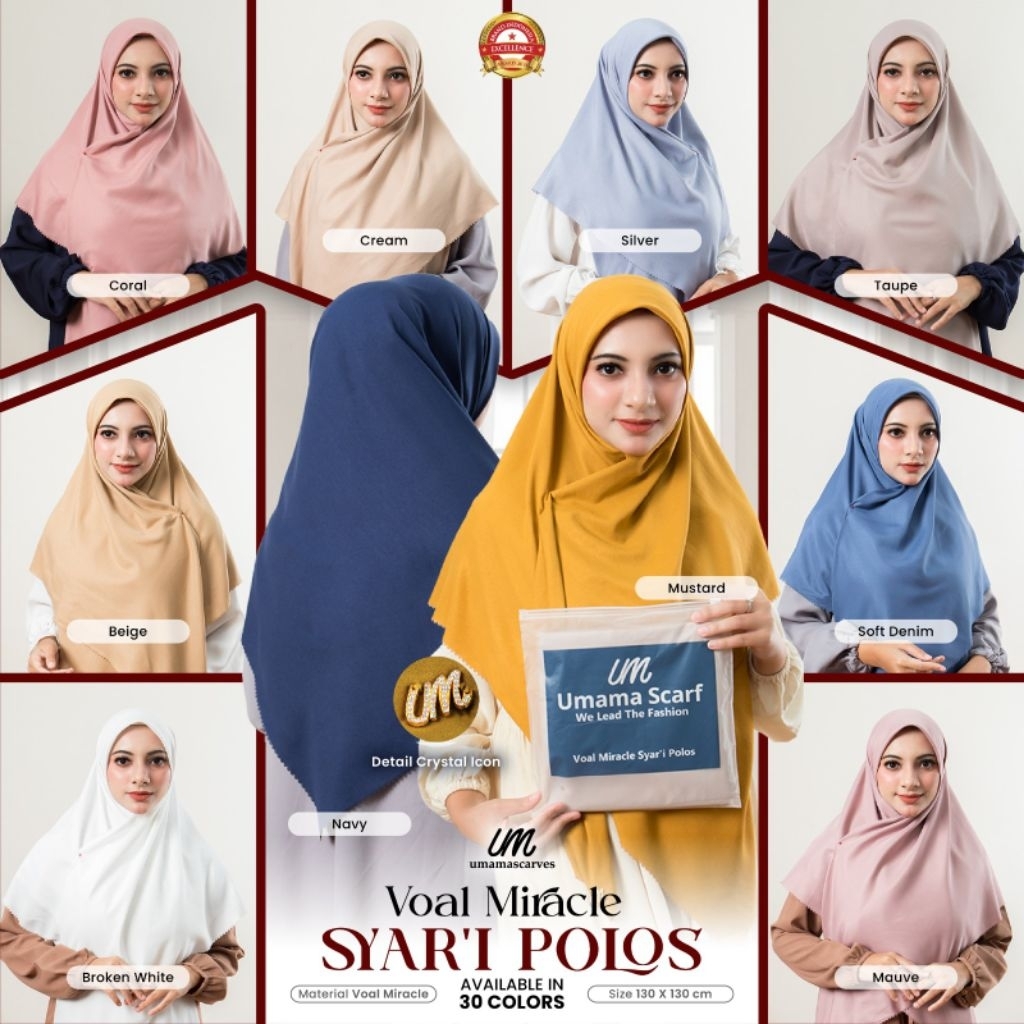 VOAL MIRACLE SYAR'I POLOS HIJAB SEGI EMPAT JUMBO UMAMA 130X130 LASERCUT