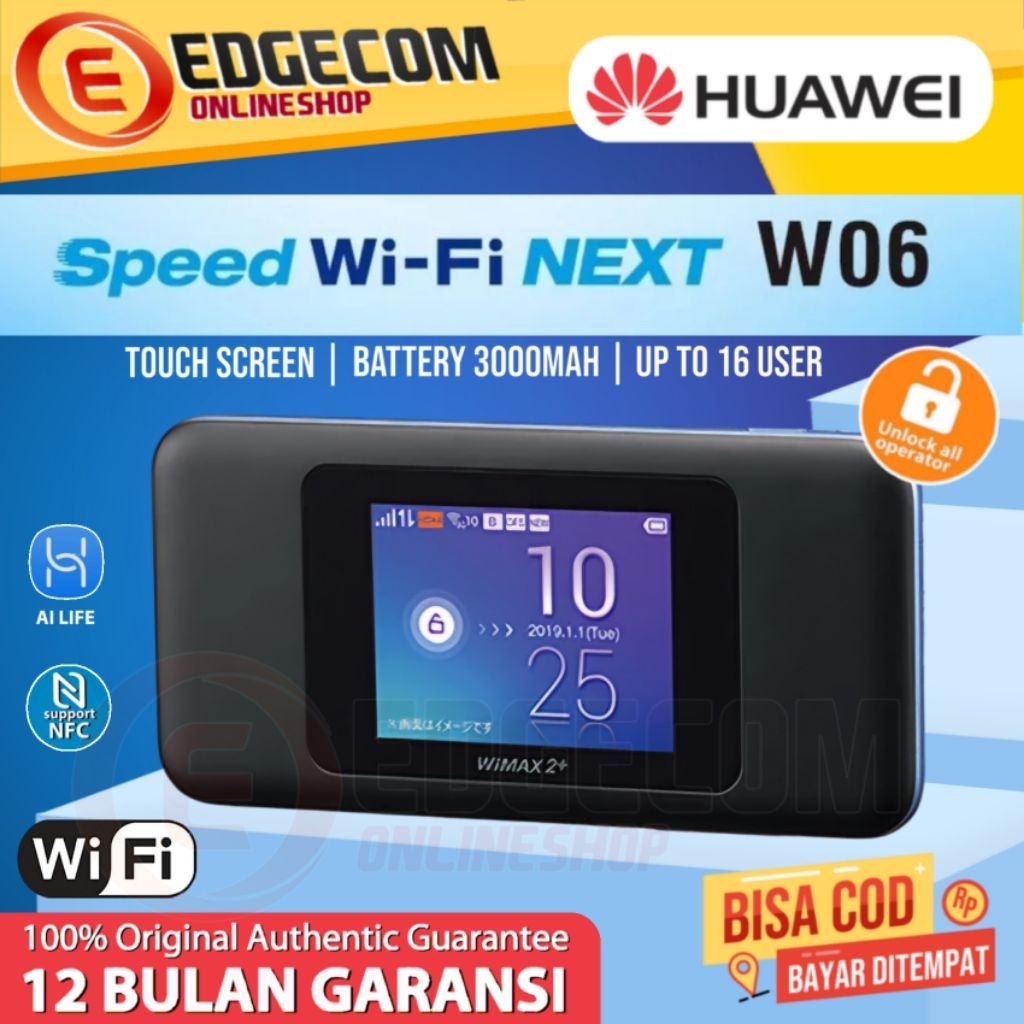 Modem Wifi Portable Huawei Elite 6 W06 4G MiFi touchscreen 3000mAh
