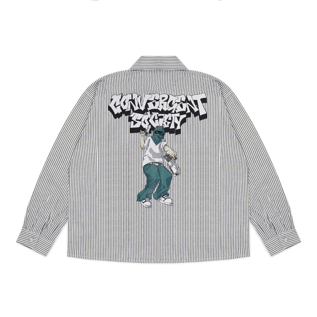 CONVERGENT Workshirt Kemeja Salur Boxy Rebellion Lengan Panjang Pria Wanita