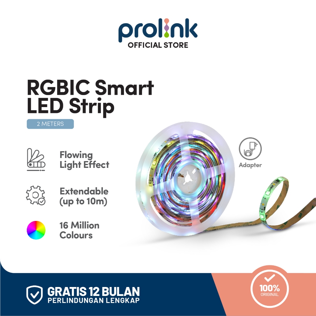Prolink Smart LED Light Strip RGBIC 2M + Adaptor | Lampu IoT WiFi BT