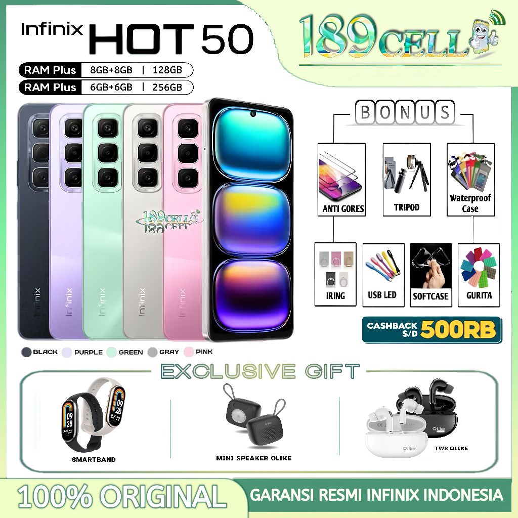 INFINIX HOT 50 RAM 4G | 5G 6/256GB 8/128GB 8/256GB - HOT50 GARANSI RESMI INFINIX INDONESIA